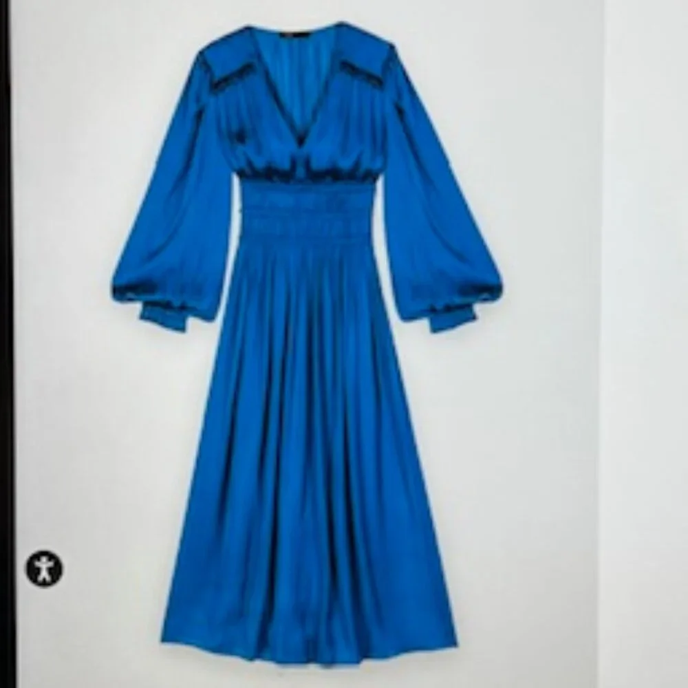 ***NEW*** MAJE Midi dress in ruffled satin - Picture 4 of 6